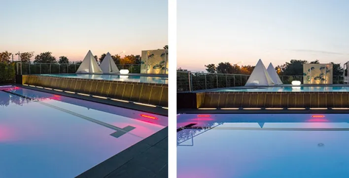 Projecteur linéaire et diffusion en lame de lumière dans la piscine