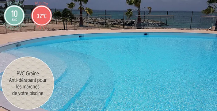 Revêtement en PVC grainé antidérapant pour vos marches de piscines