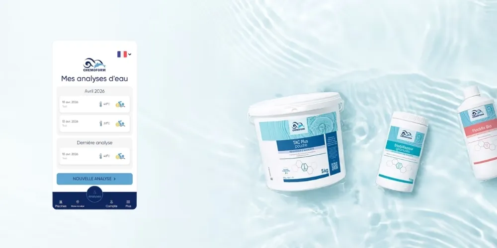 Application Chemoform Care utilisée pour analyser l'eau d'une piscine