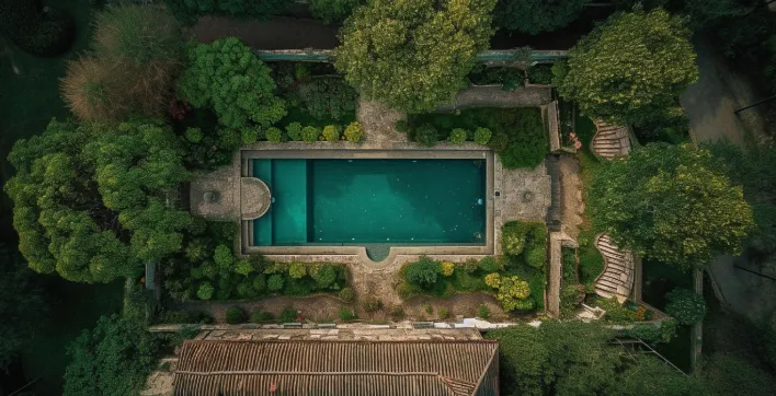 Une piscine vue du ciel