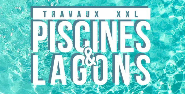 Le logo de l'émission Piscines et lagons travaux XXL mettant en scène les équipes de Diffazur Piscines