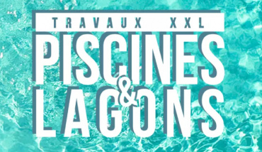 Le logo de l'émission Piscines et lagons travaux XXL mettant en scène les équipes de Diffazur Piscines